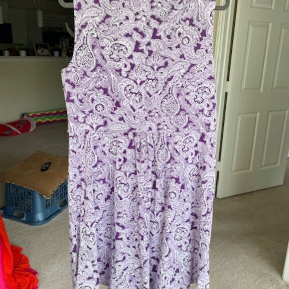 Lands’ End Classic Fit and Flare Dress – Purple Paisly – size XL - Picture 3 of 8
